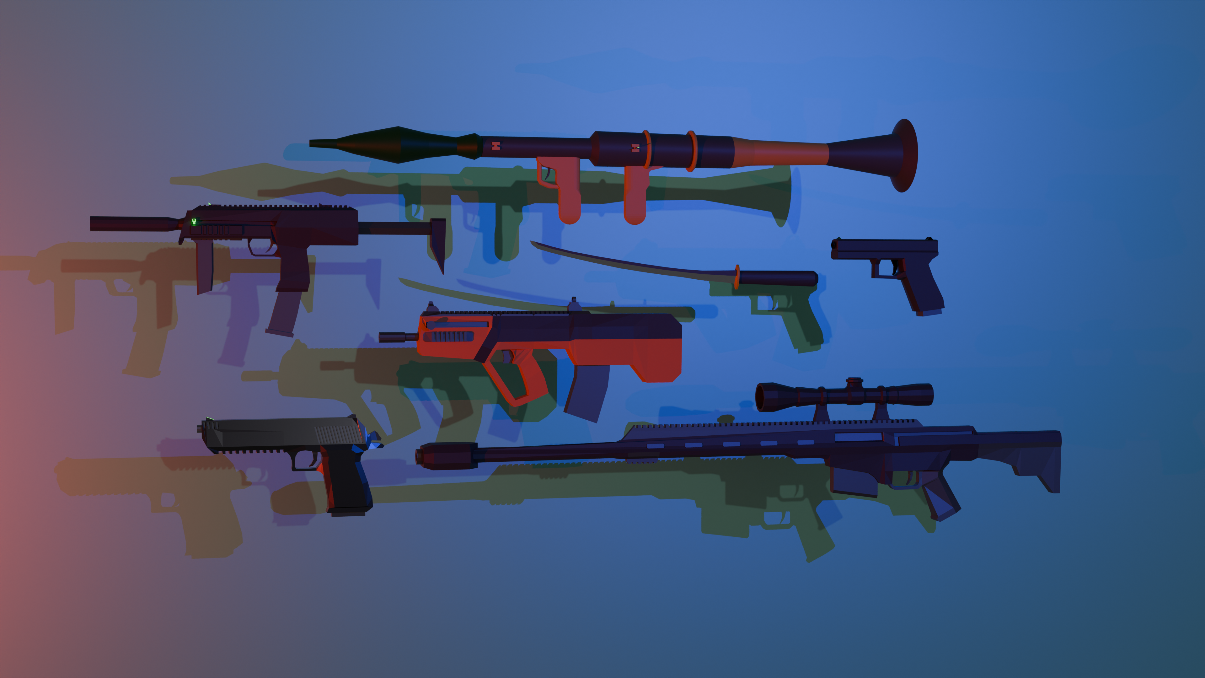 low poly guns models